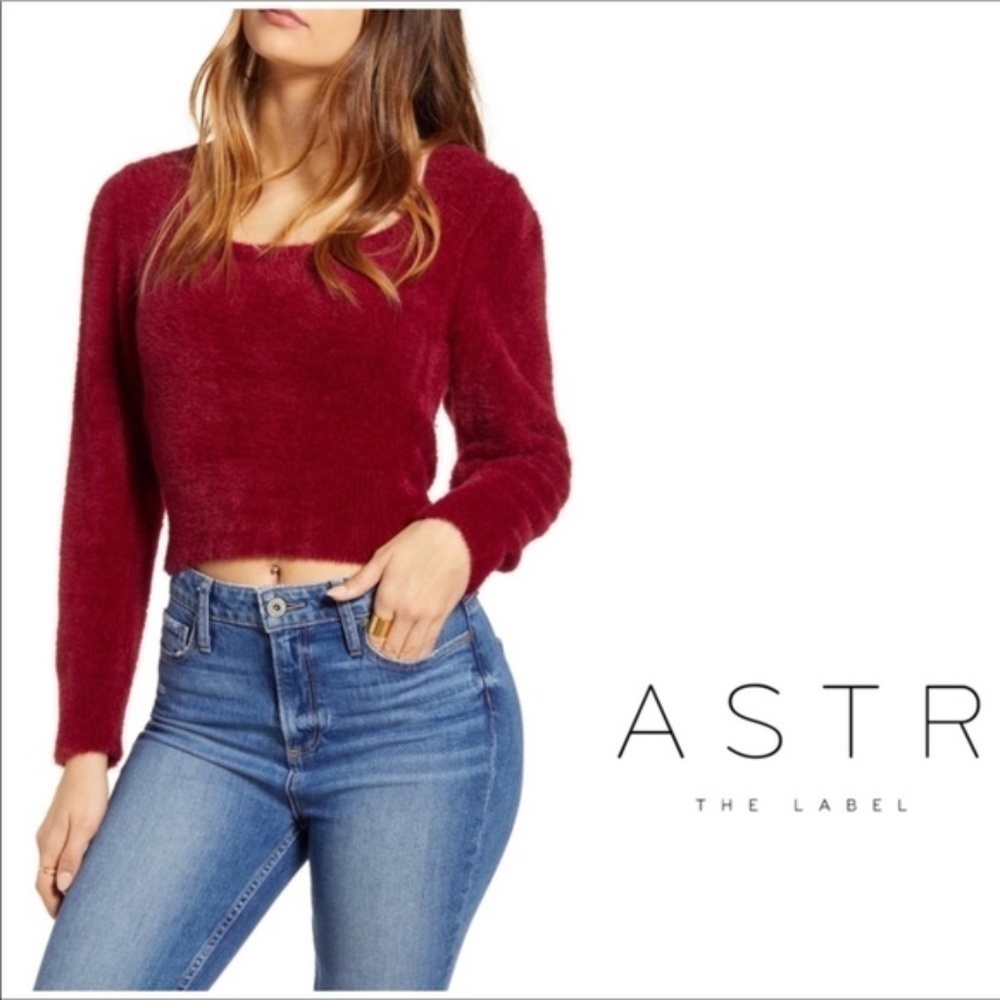 Astr Fuzzy Maroon Crop Sweater